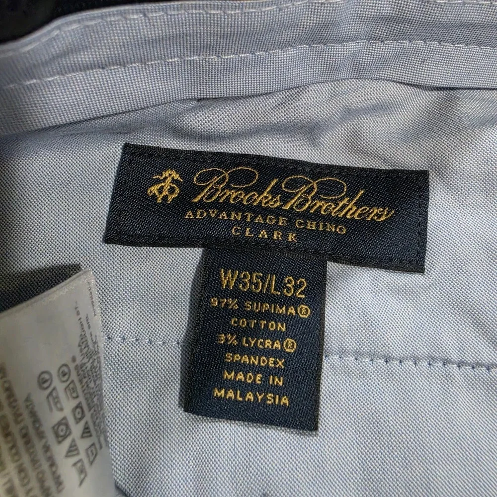 Brooks Brothers Advantage Chino Clark Pant Men 35x32 Gray Plaid Stretch Supima‎